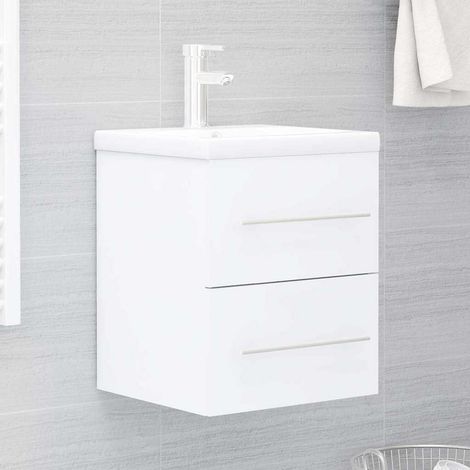vidaXL Mueble con lavabo madera contrachapada blanco brillante (1/5)