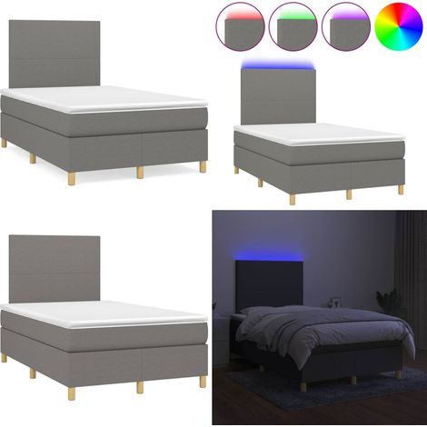 Sommier à lattes de lit matelas LED gris foncé 120x190 cm tissu - Sommier Tapissier - Lit Double - Matelas Led - Éclairage Led - Têtière Ajustable - Home & Living (1/5)