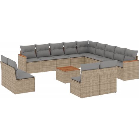 Set Divani da Giardino 14pz con Cuscini in Polyrattan Beige vidaXL (1/3)