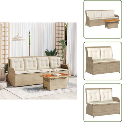 The Living Store Salon de jardin avec coussins 3 pcs beige résine tressée - Banc de jardin (1/5)