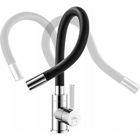 Grifo de Cocina con Aireador Negro, Grifo de Fregadero Monomando Flexible 360° Giratorio, Agua Fria y Caliente Disponible