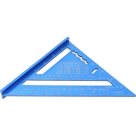 Équerre de menuisier en alliage d'aluminium avec échelles impériales et métriques, rapporteur pour ingénieurs et charpentiers, couleur bleue. (1/5)