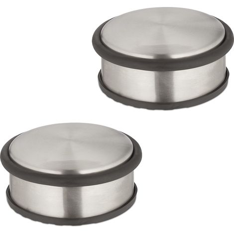 Relaxdays Fermaporta in Acciaio Inox, Set da 2, H x D: 4,5 x 10,5 cm, Blocca Porte Pesante e Antiscivolo, Argento Nero (1/5)