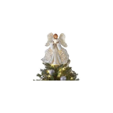 LED-Engel-Weihnachtsbaumschmuck – Goldener Engelstern für den Weihnachtsbaum (Weißer Engel) – Crezuo