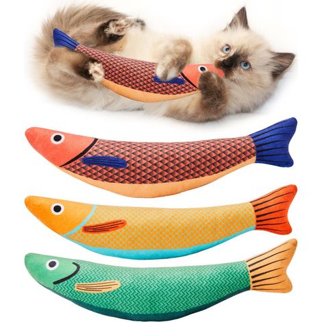 Jouet poisson interactif pour chat avec cataire bio et papier bruyant, jouet à mâcher réaliste pour stimuler l'instinct de chasse, résistant aux griffures et aux morsures (1/5)