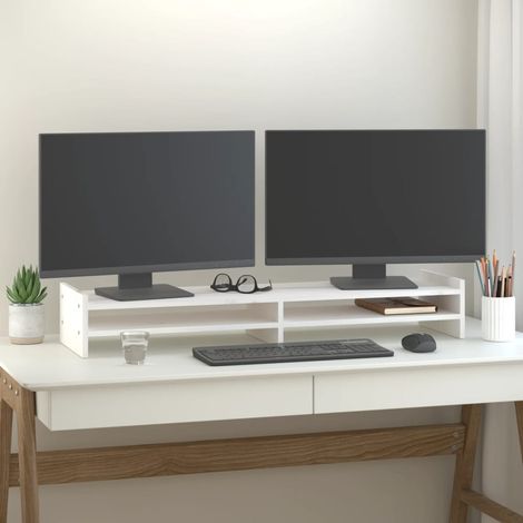 Support de moniteur,Support pour Écran d'ordinateur Universal,Meuble TV Blanc 100x27x15 cm Bois de pin solide CNENE273579 (1/5)