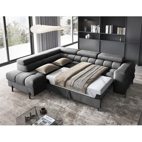 Canapé FERRUM Gris oscuro convertible 5 plazas ángulo izquierdo asiento confortable 276x93x200cm (1/5)
