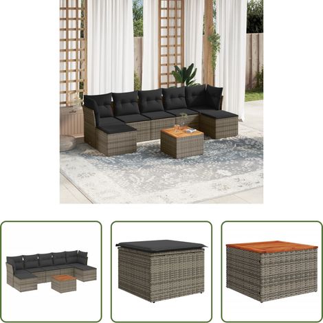 vidaXL Canapé en résine - Salon de jardin 8 pcs avec coussins gris résine tressée (1/5)