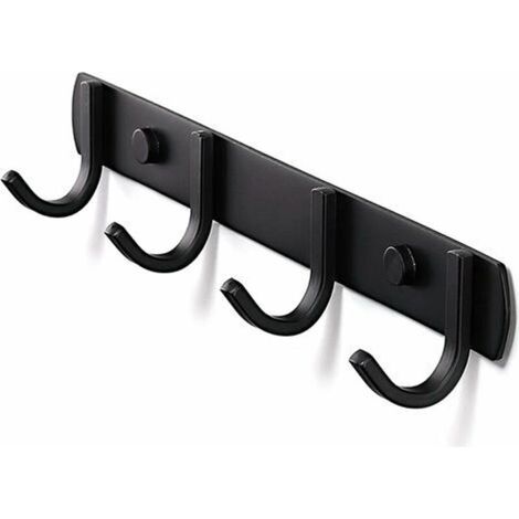 Porte Manteau Mural, Patères Porte Manteaux Design En Acier Inoxydable, Patères Salle De Bains Solide pour Chambre Bureau Noir (4 Hook) (1/5)