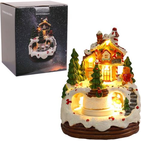 Illuminated Christmas house with LED lights and music, electronic ornaments, musical gift box, Christmas decoration, resin figurine (1/5)