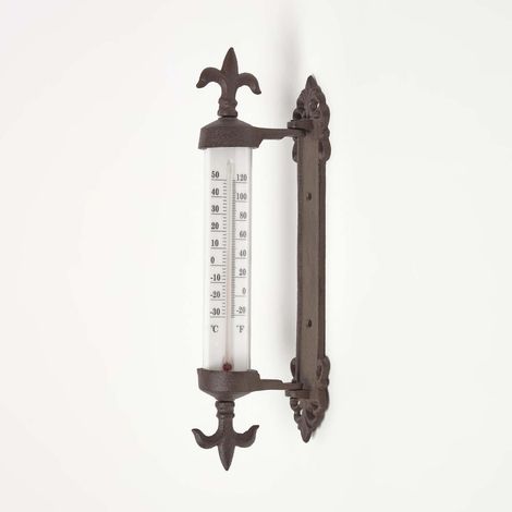 HOMESCAPES Traditional Style Cast Iron Outdoor Garden Thermometer