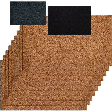 Paillasson en Fibre de Coco Lot de 10 Tapis d'Entrée Antidérapant Uni Épaisseur 1,6 cm - PANGIVO