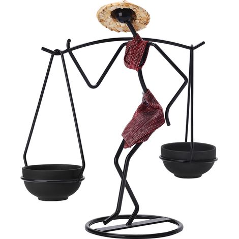 Porte-bougie chauffe-plat d'inspiration africaine avec figurine de fille en métal et jupe rouge (1/5)