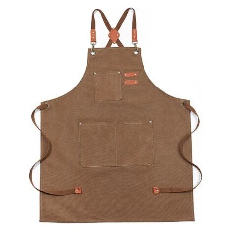 QORVA-1PC Brun Tablier à brets en denim imperméable amélioré, tablier en denim réglable avec poches et brets croisées