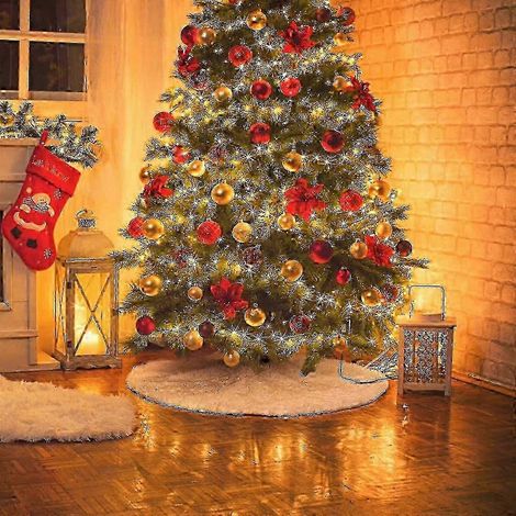 Jupe de sapin de Noël, 90 cm, tapis de sapin, cache-pieds de sapin (blanc), décoration de sapin de Noël (1/5)