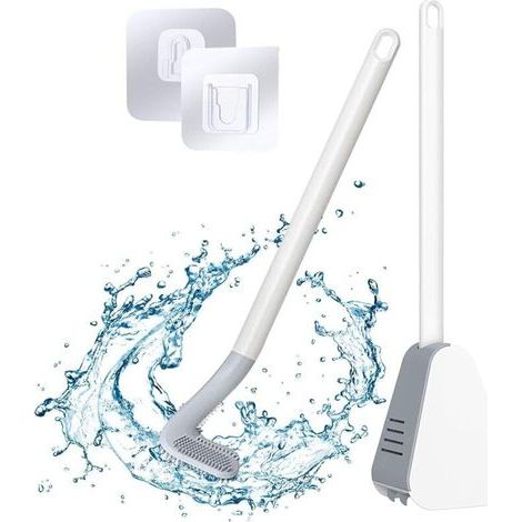 Golf toilet brush with holder and brush head, silicone toilet brush with long handle (White) (1/5)