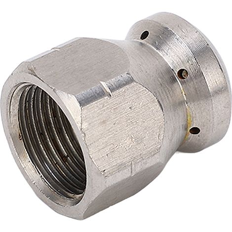 Buse de nettoyage haute pression 5000 PSI pour le débouchage de canalisations, buse de nettoyage à jet d'eau en acier inoxydable, tête ronde, 1 orifice avant et 6 orifices arrière, G3/8 po (1/5)