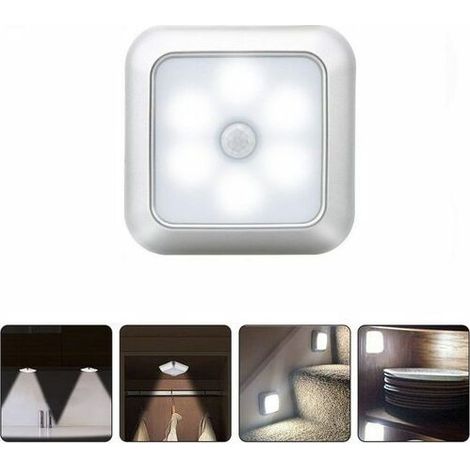 Lampe à détecteur, Veilleuse, LED Détecteur,utilisée pour les couloirs/armoires/table de nuit, Argent, Lumière blanche, KINSI