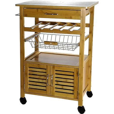 Carrello in legno con cestino porta bottiglie cassetto cassettone piano lavoro porta tutto molto utile in cucina (1/4)