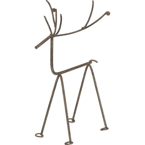 Medium Rustic Reindeer on Stand Decoration - Metal - L11 x W20 x H29 cm - Silver