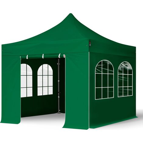 3x3m gazebo pieghevole con laterali (finestre), PREMIUM acciaio, verde scuro