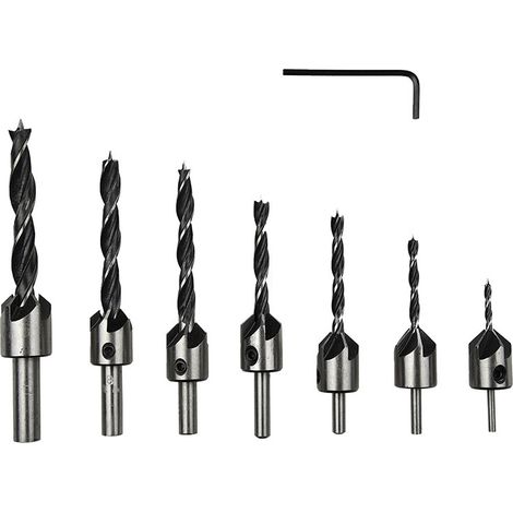 Jeu de 7 forets à fraiser à trois pointes pour le travail du bois - Foret à fraiser en acier rapide de 3 à 10 mm, outil de perçage pour avant-trous dans le bois (1/5)