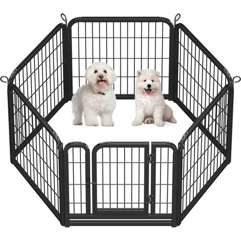 Yaheetech Parc pour Chien en 6 Panneaux Enclos pour Chien en Métal avec Porte Parc pour Animaux de Compagnie 60 cm de Haut Noir