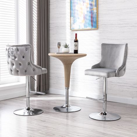 Wahson Velvet Bar Stools Set of 2 – Modern Height Adjustable Swivel Counter Chairs with Lion Knocker Design, for Home Bar & Kitchen, Gray (1/5)