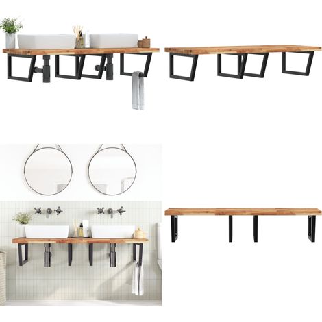 Estante de lavabo de pared acero y madera maciza de acacia - Estante de pared - Estante de lavabo