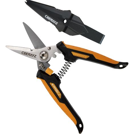 7" Notch Cisaille Multi Usage, Ciseaux industriels robustes, Cisaille de jardin pour projets DIY, bureau, lignes de production et jardinage, avec étui protecteur (Noir Orange) (1/5)