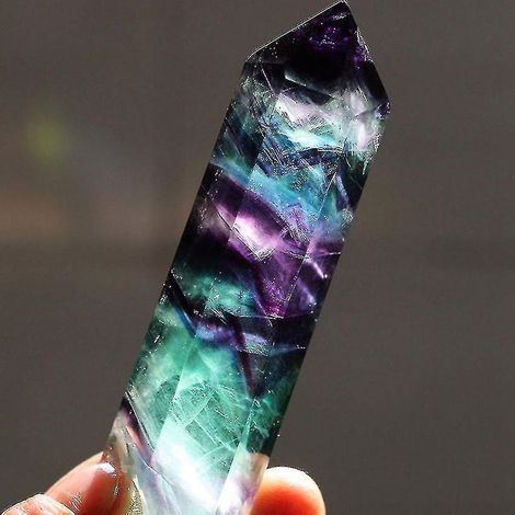 Baguette de cristal de quartz hexagonal naturel en fluorite violette et verte G (1/4)