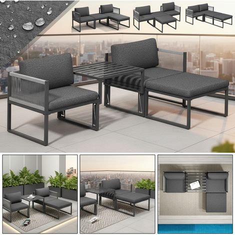 Conjunto de asientos de balcón de aluminio, conjunto de salón resistente a la intemperie, tumbona de jardín antracita, mesa, muebles de balcón, patio, muebles de exterior