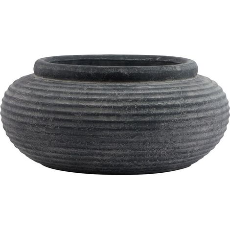 Amalfi Round Ribbed Planter - Ceramic - L41 x W41 x H19 cm - Grey