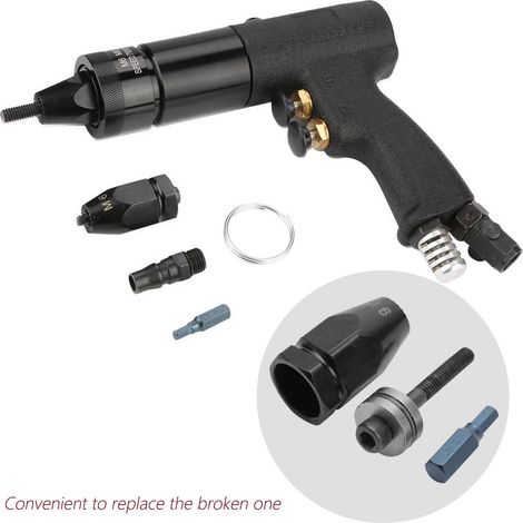 Pistolet à rivets pneumatique pour écrous à sertir (tête d'écrou hexagonale M6 à tige droite)