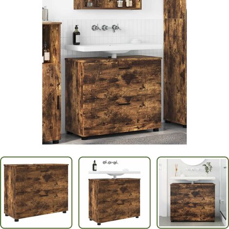 vidaXL Meuble salle de bain - Cabinet de salle de bain Chêne fumé 76,5 x 35 x 64 cm (1/5)