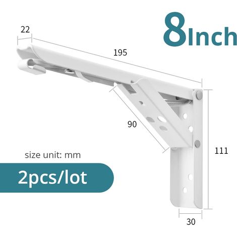 (Blanc 20 cm - Pologne) Support mural triangulaire pliable KAK pour étagère de table ou de banc - Support de table dissimulé - Quincaillerie pour meubles de cuisine (1/5)