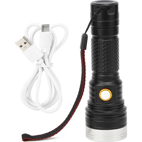 Lampe torche LED portable rechargeable USB 2024, étanche, en alliage d'aluminium, pour une utilisation intérieure et extérieure.