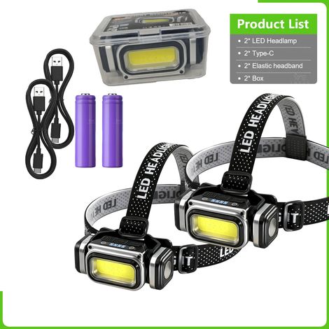 (2 pièces) Lampe frontale ultra-lumineuse 1000 lm avec détecteur de mouvement, batterie 18650, rechargeable, lumière rouge, idéale pour la course et la pêche. (1/5)