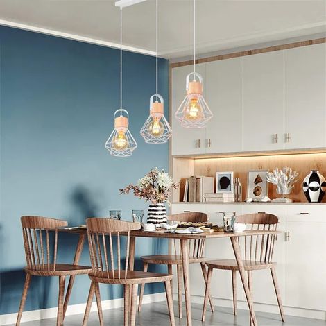 ElektraH 3 Lustres Suspension Luminaire Industrielle, 16CM Vintage Suspension en Fer et Bois Rétro Design Cage pour Salon Chambre (1/5)