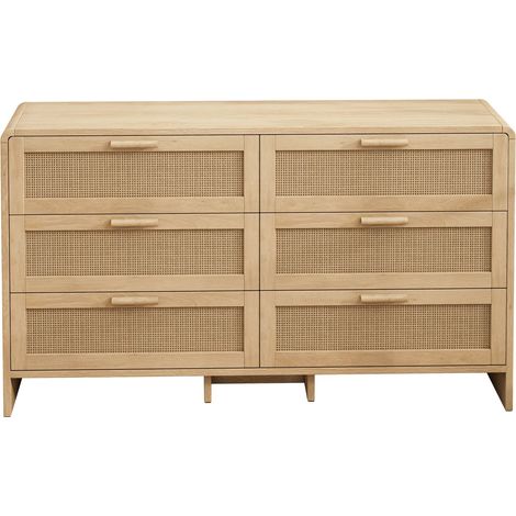 CAIziMeuble d’angle en rotin 130cm 6 tiroirs arqué naturel salon chambre (1/5)