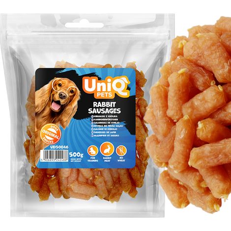 Friandises pour chiens : Saucisses de lapin moelleuses UniQ Pets 500 g (1/4)