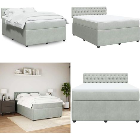 vidaXL Boxspringbett mit Matratze Hellgrau 160x200 cm Samt (1/5)