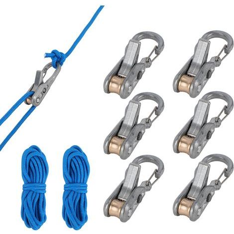 6pcs Stainless Steel Paracord Regulators, Rope with Roller Tensioner & 2 Pieces 3m Nylon Rope Tool Tightening Compatible for 2mm/3mm Ropes Camping Boat Hiking Tarps Lines Guy (1/5)