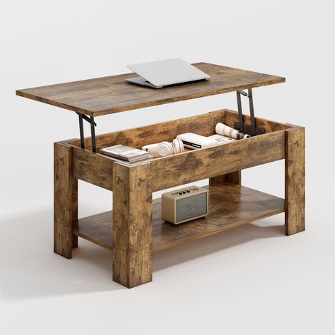Lift-Top Coffee Table with Hidden Storage & Open Shelf CARTER BROWN