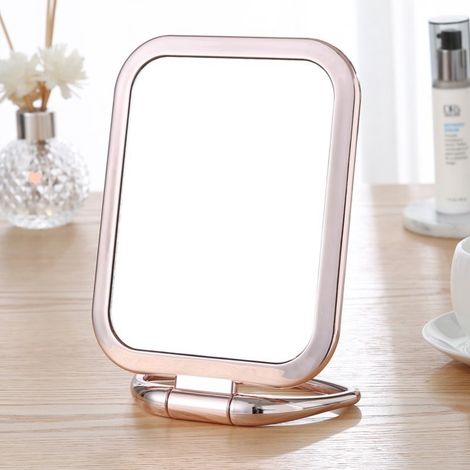 Miroir de Maquillage Argent Pliant Double Face Grossissant 1x/10x, Miroir de Coiffure Rétractable avec Loupe, Miroir de Beauté Compact pour Maquillage et Soins (1/5)