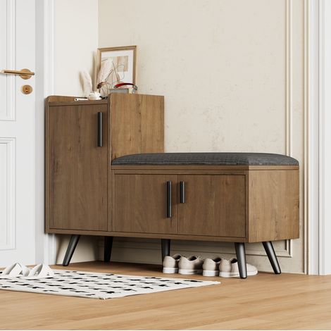 Meuble chaussures 100 cm banc assise rembourrée naturel OKMYHOME (1/5)