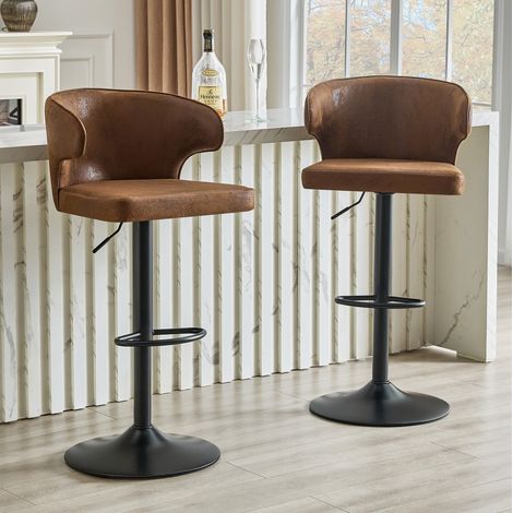 Sgabello bar con schienale ergonomico, seduta ampia imbottita, girevole 360°, tessuto marrone (1/5)