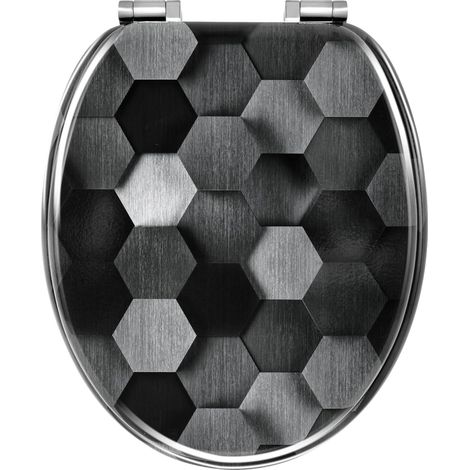 WOLTU Tapa de inodoro con sistema de bajada automático Tapa WC para Inodoro de Forma O montaje sencillo bisagras estables (Ceniza de panal de Ciencia y tecnología)