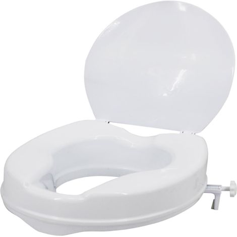 Abattant de toilette surélevé Gecheer avec couvercle, robuste, supportant jusqu'à 136 kg (300 lb), avec pinces de serrage, compatible avec la plupart des toilettes allongées (blanc, 5 cm [2 pouces]). (1/5)