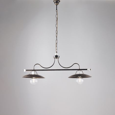 Cave Lustre En Fer Laqué Marron Décor Or Antique Et Finitions Blanches 2 Lumières L. 87X30 Bl234-2-Br